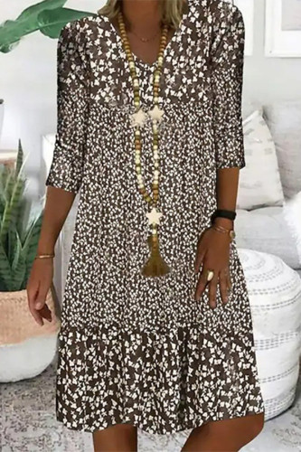 Casual College Print Patchwork V Neck T-shirt Dress Dresses