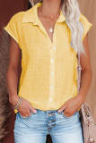 Casual Simplicity Solid Buckle Turndown Collar Tops