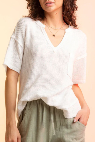 Elegant Solid Hollowed Out V Neck T-Shirts