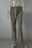 Casual Simplicity Solid Pocket Frenulum Loose High Waist Straight Solid Color Bottoms