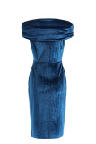 Sexy Solid Fold Off the Shoulder One Step Skirt Dresses