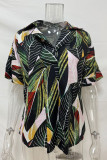 Elegant College Print Patchwork V Neck Tops