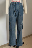 Casual Street Solid Pocket Loose Denim Jeans