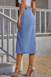 Elegant Solid Buckle Slit High Waist Pencil Solid Color Bottoms