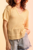 Elegant Solid Hollowed Out V Neck T-Shirts