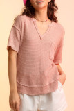 Elegant Solid Hollowed Out V Neck T-Shirts