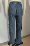 Casual Street Solid Pocket Loose Denim Jeans