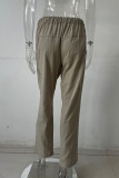 Casual Simplicity Solid Pocket Frenulum Loose High Waist Straight Solid Color Bottoms