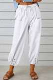 Casual Solid Pocket Buttons Loose Mid Waist Harlan Solid Color Bottoms