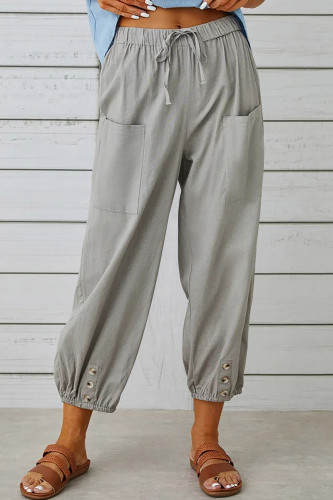 Casual Solid Pocket Buttons Loose Mid Waist Harlan Solid Color Bottoms
