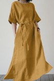 Casual Simplicity Solid Frenulum O Neck A Line Dresses