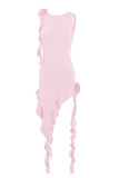 Sexy Solid See-through Asymmetrical Oblique Collar Wrapped Skirt Dresses