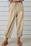 Casual Solid Pocket Buttons Loose Mid Waist Harlan Solid Color Bottoms