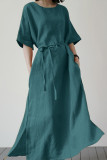 Casual Simplicity Solid Frenulum O Neck A Line Dresses