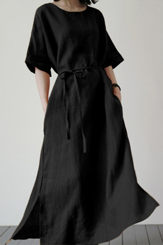 Casual Simplicity Solid Frenulum O Neck A Line Dresses