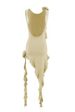 Sexy Solid See-through Asymmetrical Oblique Collar Wrapped Skirt Dresses