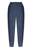 Casual Solid Pocket Buttons Loose Mid Waist Harlan Solid Color Bottoms