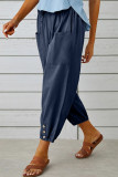 Casual Solid Pocket Buttons Loose Mid Waist Harlan Solid Color Bottoms