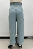 Casual Solid Fold Loose High Waist Wide Leg Solid Color Bottoms