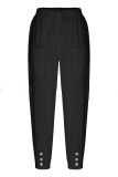 Casual Solid Pocket Buttons Loose Mid Waist Harlan Solid Color Bottoms