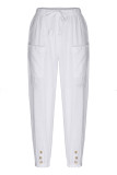 Casual Solid Pocket Buttons Loose Mid Waist Harlan Solid Color Bottoms