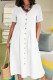 Casual Solid Pocket Buckle V Neck Short Sleeve Dress Dresses