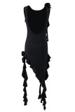 Sexy Solid See-through Asymmetrical Oblique Collar Wrapped Skirt Dresses