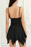 Sexy Solid Asymmetrical V Neck Sling Dress Dresses