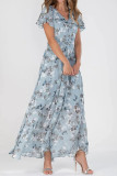 Sweet Elegant Print Patchwork V Neck Waist Skirt Dresses