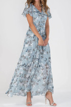 Sweet Elegant Print Patchwork V Neck Waist Skirt Dresses
