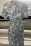 Sweet Elegant Print Patchwork V Neck Waist Skirt Dresses