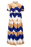 Vintage Elegant Geometric Print Patchwork O Neck A Line Dresses