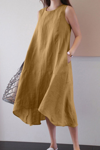 Casual Simplicity Solid Pocket O Neck Vest Dress Dresses