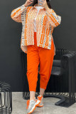 Casual Geometric Print Patchwork Turndown Collar Long Sleeve Two Pieces