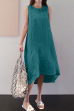 Casual Simplicity Solid Pocket O Neck Vest Dress Dresses