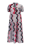 Vintage Elegant Geometric Print Patchwork O Neck A Line Dresses