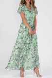 Sweet Elegant Print Patchwork V Neck Waist Skirt Dresses