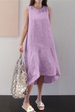 Casual Simplicity Solid Pocket O Neck Vest Dress Dresses