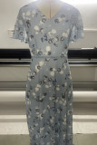 Sweet Elegant Print Patchwork V Neck Waist Skirt Dresses