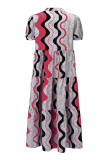 Vintage Elegant Geometric Print Patchwork O Neck A Line Dresses