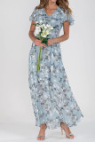 Sweet Elegant Print Patchwork V Neck Waist Skirt Dresses