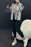 Casual Geometric Print Patchwork Turndown Collar Long Sleeve Two Pieces