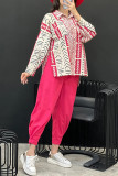 Casual Geometric Print Patchwork Turndown Collar Long Sleeve Two Pieces