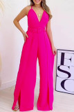 Celebrities Elegant Solid With Belt V Neck Regular Jumpsuits