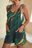 Casual Print Patchwork Pocket U Neck Loose Rompers