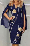 Celebrities Elegant Print Patchwork V Neck One Step Skirt Dresses