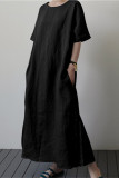 Casual Solid Pocket O Neck Short Sleeve Dress Dresses