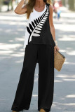 Casual Street Gradual Change Print Contrast O Neck Sleeveless Two Pieces