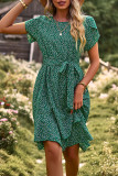 Sweet Elegant Print Frenulum O Neck A Line Dresses