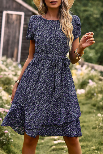 Sweet Elegant Print Frenulum O Neck A Line Dresses